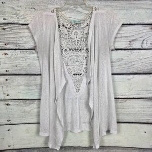 Maurices White Crochet Back Open Cardigan M